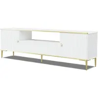 Homlando Armoire TV PETRA 180 cm 2D1S BLANC MATTE avec pieds métalliques dorés Lowboard Tiroir Debout Armoire basse TV Loft Moderne TV Board Sideboard