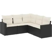 vidaXL Ensemble de salon de jardin 5 pièces avec coussins noir poly rotin