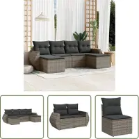 The Living Store Ensemble de jardin canapé 6 pièces avec coussins Gris Poly Rattan