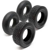 Wiltec Lot 2x Pneu 15x6.00-6 et 2x Chambre à air – Valve droite – 350 x 350 x 140 mm – 4 PR – capacité de charge 200 kg – pour Tondeuse à gazon Tracteur à pelouse Brouette Chariot Diable