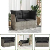 The Living Store Canapé de jardin 2 places avec coussins Gris Poly Rattan