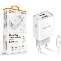 Aligator 2.4A, 2xUSB, smart IC, blanc, câble USB pour iPhone / iPad