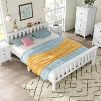OKWISH Lit double 140x200 cm - Cadre en bois massif avec sommier à lattes - Sans matelas - Blanc