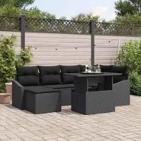 Prolenta Maison Exclusive - Ensemble de canapé de jardin, 7 pièces, en résine tressée noire