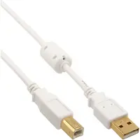 InLine 34510W Câble USB 2.0, A à B, blanc / or, avec noyau en ferrite, 1m