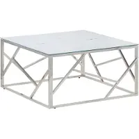 Syfax Table basse argenté acier inoxydable et verre trempé