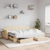 Prolenta Maison Exclusive - Lit de jour convertible avec tiroirs, couleur crème, 80 x 200 cm, tissu