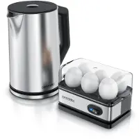 Arendo Breakfast Set, bouilloire 1,5 litre, cuiseur à oeufs 6 pièces, argent