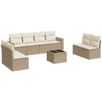 vidaXL Ensemble de salon de jardin 9 pièces avec coussins beige Poly rotin