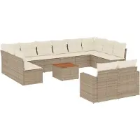 vidaXL Ensemble de 13 canapés de jardin avec coussins Beige Poly Rattan