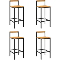 Syfax Tabourets de bar lot de 4 noir résine tressée et bois d'acacia