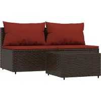 Syfax Salon de jardin 3 pcs avec coussins marron résine tressée