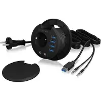Raidsonic technology RaidSonic Hub de table, 4x USB-A 3.0, audio, prise Schuko, montage 80 mm, noir, 1 pièce.