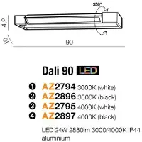 Azzardo Puissant luminaire à LED variable au-dessus du miroir Dali, Variant : 900 x 42 x 100 mm, 24 W, 2880 lm, 4000 K, blanc