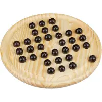 Relaxdays Jeu de solitaire , plateau rond, 33 billes, enfants et adultes, 1 joueur, jeu de société en bois, naturel/noir