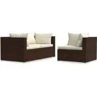 Syfax Salon de jardin 3 pcs avec coussins Marron Résine tressée