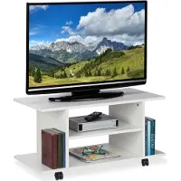 Relaxdays Meuble TV à roulettes, 4 étagères ouvertes, table basse mobile, pour appareils électroniques, CD, DVD, HBT 40 x 80 x 40 cm, blanc
