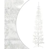 Syfax Demi sapin de Noël artificiel mince avec support Blanc 210 cm