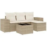 vidaXL salon de jardin 5 pièces avec coussins Beige Poly Rattan