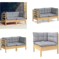 vidaXL Canapé de jardin 2 places avec coussins gris pin massif - Canapé de jardin 2 places - Canapé de jardin 2 places - Canapés de jardin