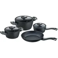 Berndes Balance Induction Enduro Set de casseroles, 7 pcs., set de casseroles, marmite, couvercle en verre, poêle à frire, revêtement anti-adhésif, aluminium, noir, 0019886287