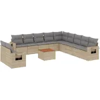 vidaXL Ensemble de 12 canapés de jardin avec coussins Beige Poly Rattan