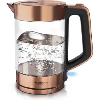 Arendo Bouilloire 1,7 l, 2200 W, acier inoxydable & verre, poignée Cool-Touch, indicateur de niveau, cuivre