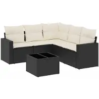 Syfax Salon de jardin 6 pcs avec coussins noir résine tressée