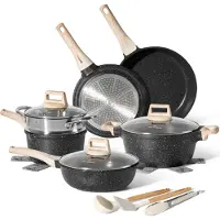Just perfecto Batterie de cuisine 10 pièces avec cuiseur à vapeur Antiadhésif en Granit noir JL-30