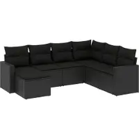 vidaXL Ensemble de salon de jardin 7 pièces avec coussins noir poly rotin