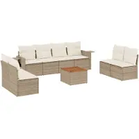 vidaXL Ensemble de salon de jardin 9 pièces avec coussins beige Poly rotin
