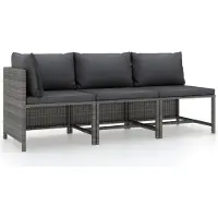Syfax Salon de jardin 3 pcs avec coussins Résine tressée Gris