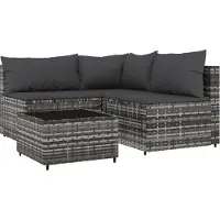 Syfax Salon de jardin 4 pcs avec coussins Gris Résine tressée