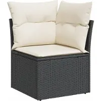 Syfax Canapé de jardin modulaire avec rangement, résine tressée noire, coussins blanc crème lavables, cadre acier poudré, résistant UV
