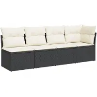 Syfax Canapé de jardin avec coussins 4 places noir résine tressée