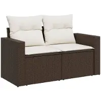 Syfax Canapé de jardin avec coussins 2 places marron résine tressée