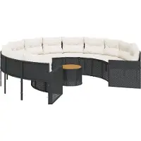 Syfax Canapé de jardin avec table coussins rond noir résine tressée