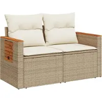 Syfax Canapé de jardin avec coussins 2 places beige résine tressée