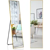 Costway 160 x 40 cm Miroir intégral, 2 en 1 miroir sur pied et miroir mural, miroir d'habillage, miroir de vestiaire pour la chambre à coucher, le salon et l'entrée, or