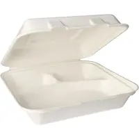 Papstar Boîtes menu en canne à sucre "pure" 3 compartiments 24 x 24 cm blanc 25 pièces