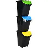 The Living Store Poubelle avec couvercles 3 pcs Empilable Noir PP 120 L