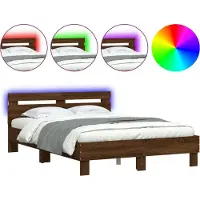 vidaXL Cadre de lit avec tête de lit éclairage LED brun aspect chêne