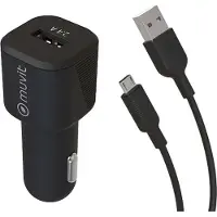 Muvit , chargeur de voiture 12W 2,4A avec câble micro-USB à USB 1,2m, noir