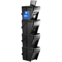 Kadax poubelle modulaire en plastique "Arbol", poubelle trieur de déchets, noir, 25L, 4 pièces
