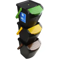 Kadax Set de seaux de recyclage "Loras", poubelle avec couvercle, collecteur de déchets, 25L, 3 pièces