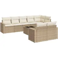 vidaXL Ensemble de salon de jardin 9 pièces avec coussins beige Poly rotin