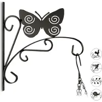 Relaxdays Crochet à fleurs avec papillon, support mural pour suspensions florales, décoration de jardin en métal, H x l x P : 30 x 27,5 x 2 cm, noir