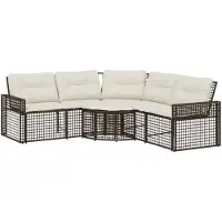 vidaXL Canapé de jardin en L avec coussins et repose-pieds Marron Poly rotin