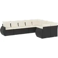vidaXL Ensemble de salon de jardin 9 pièces avec coussins noir poly rotin