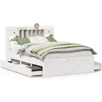 vidaXL Lit en bois massif avec étagère sans matelas blanc 150x200 cm pin